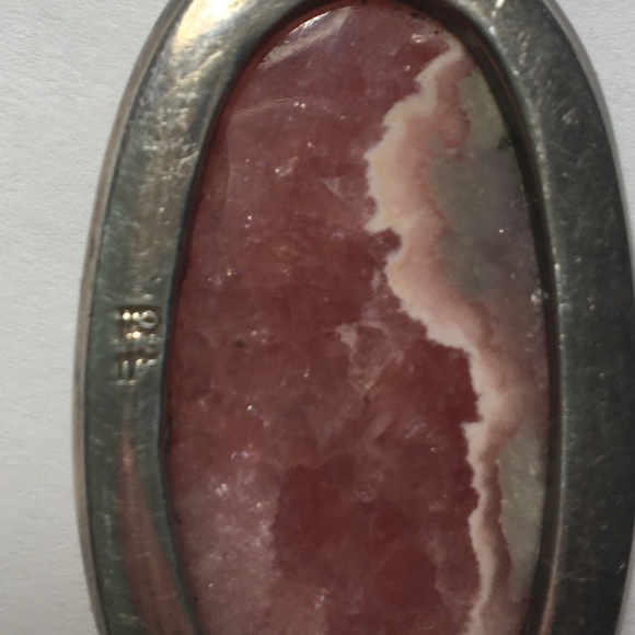 SOLD-Pink agate and sterling silver pendant - Picture 3 of 4